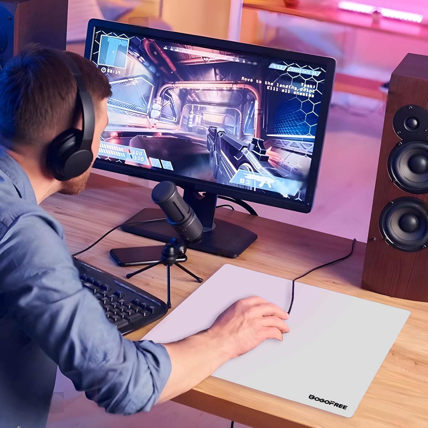 GOGOFREE 강화 유리 게이밍 마우스 패드